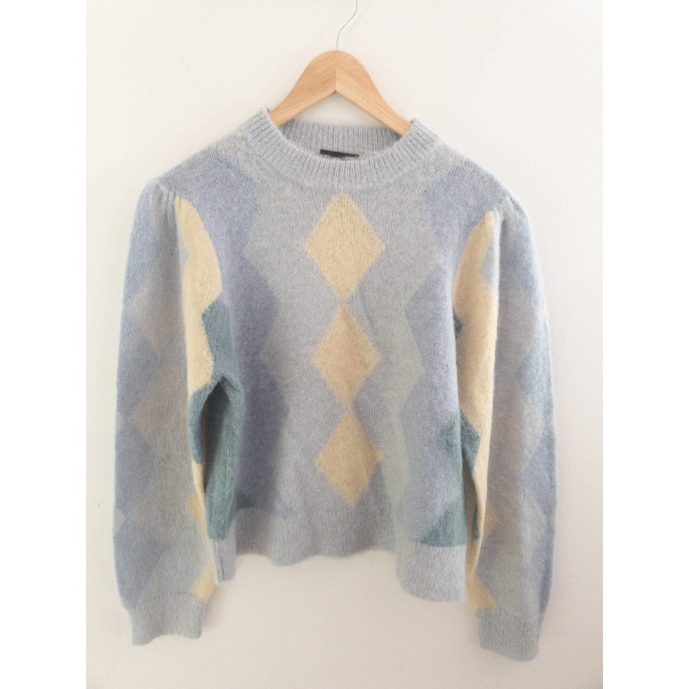 J. Crew Diamond Checked Crewneck Sweater Wool Alpaca Blend Medium